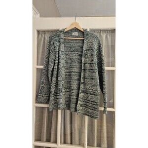 Vintage Empire Knitwear Open Front Cardigan Sweater Green White Marled Knit